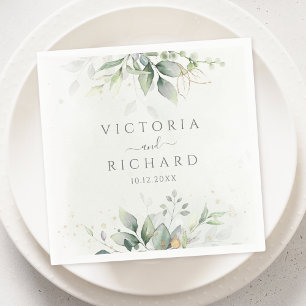 Elegant Eucalyptus Leaves Greenery Gold Wedding Napkins