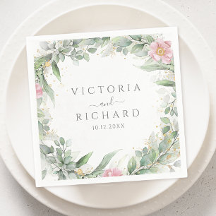 Elegant Eucalyptus Leaves Greenery Gold Wedding Napkins