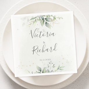 Elegant Eucalyptus Leaves Greenery Gold Wedding Napkins