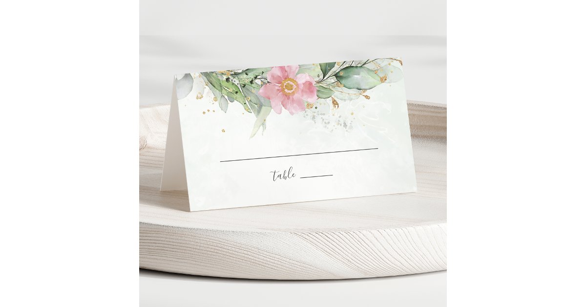 Elegant Eucalyptus Leaves Greenery Gold Wedding Place Card | Zazzle