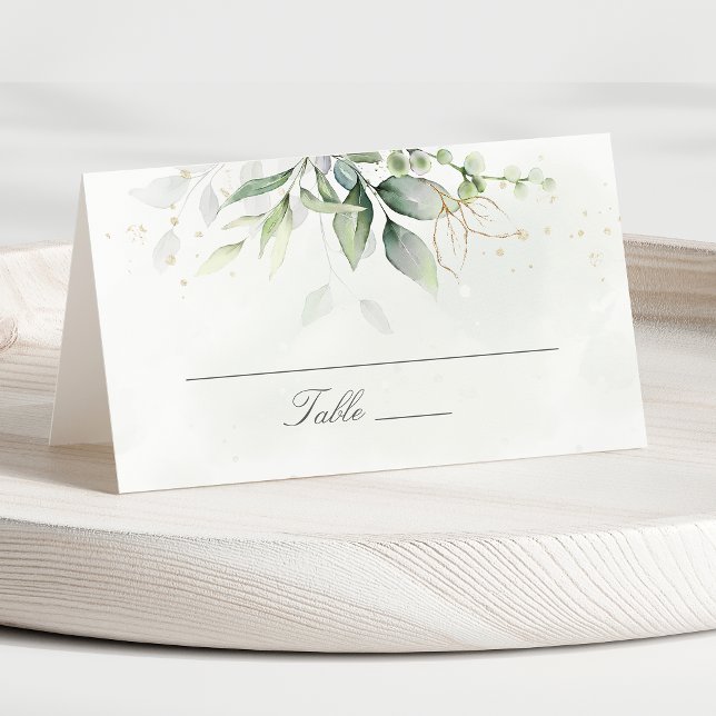 Elegant Eucalyptus Leaves Greenery Gold Wedding Place Card (Creator Uploaded)