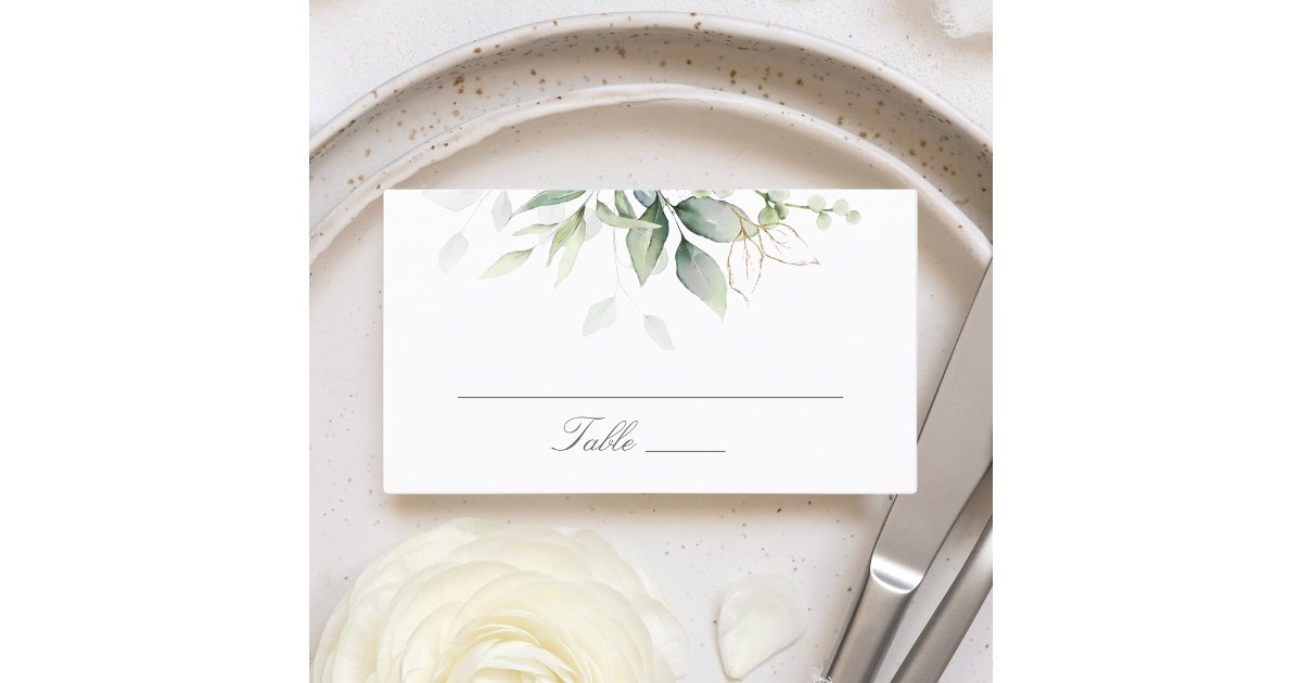 Elegant Eucalyptus Leaves Greenery Gold Wedding Place Card | Zazzle