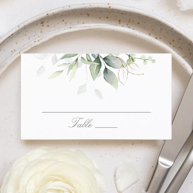 Elegant Eucalyptus Leaves Greenery Gold Wedding Place Card | Zazzle