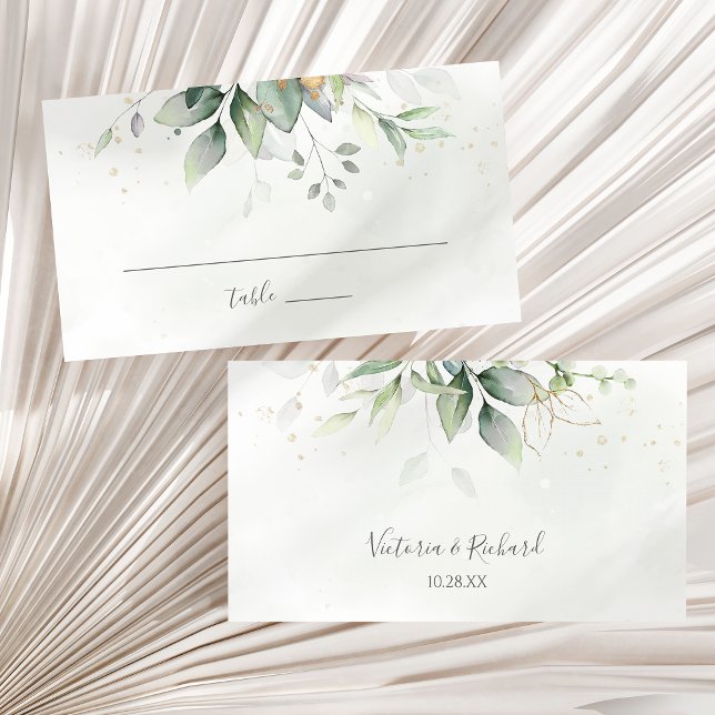 Elegant Eucalyptus Leaves Greenery Gold Wedding Place Card (Creator Uploaded)