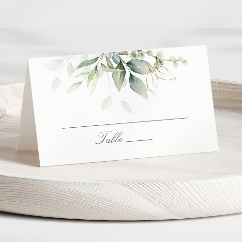 Elegant Eucalyptus Leaves Greenery Gold Wedding  Place Card