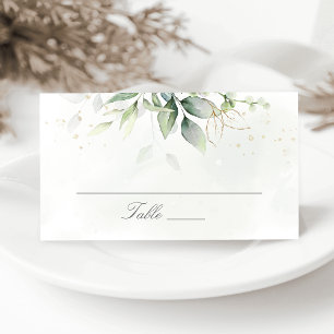 Elegant Eucalyptus Leaves Greenery Gold Wedding Place Card