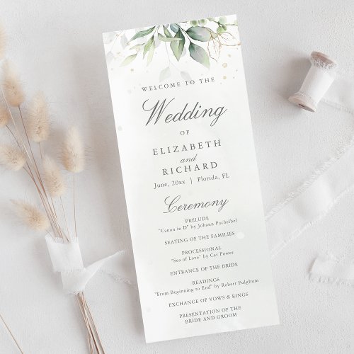 Elegant Eucalyptus Leaves Greenery Gold Wedding Program