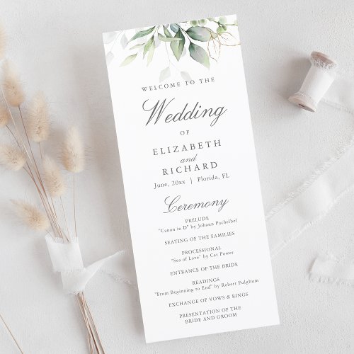 Elegant Eucalyptus Leaves Greenery Gold Wedding Program