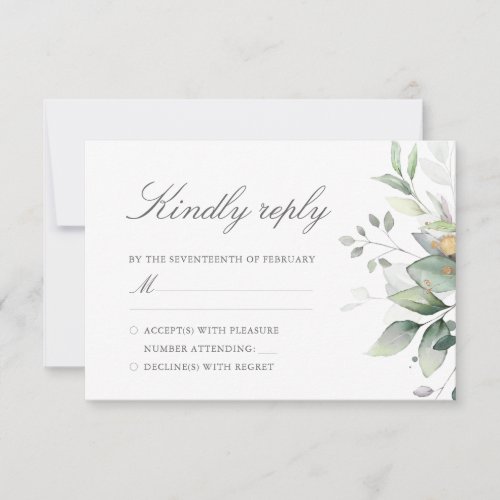 Elegant Eucalyptus Leaves Greenery Gold Wedding RSVP Card