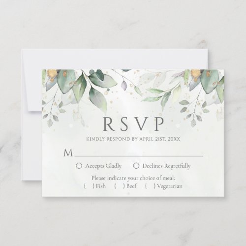 Elegant Eucalyptus Leaves Greenery Gold Wedding RSVP Card