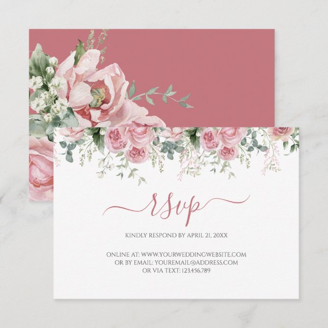 Elegant Eucalyptus Leaves Greenery Gold Wedding RSVP Card (Front/Back)