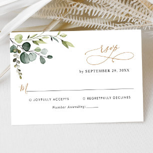 Elegant Eucalyptus Leaves Greenery Gold Wedding RSVP Card