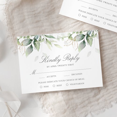 Elegant Eucalyptus Leaves Greenery Gold Wedding RSVP Card