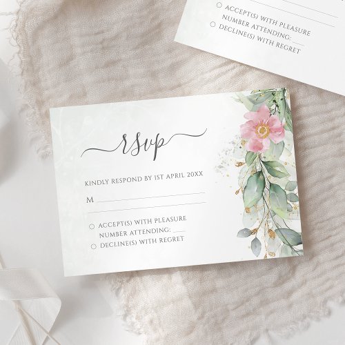 Elegant Eucalyptus Leaves Greenery Gold Wedding RSVP Card