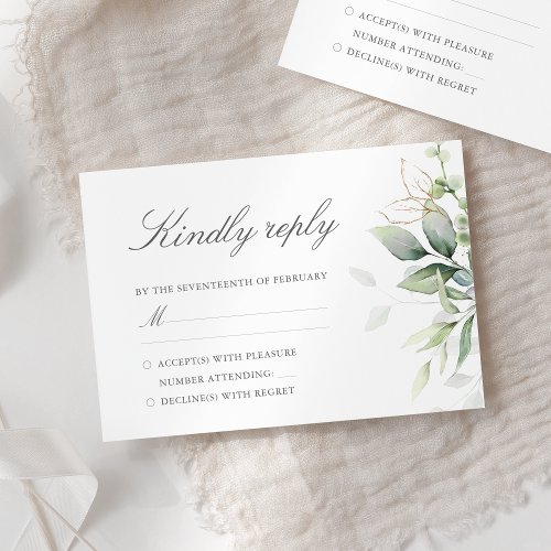 Elegant Eucalyptus Leaves Greenery Gold Wedding RSVP Card