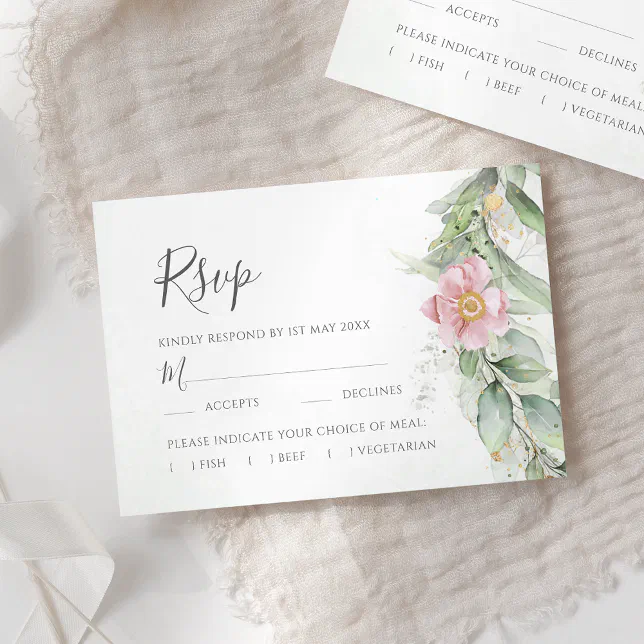 Elegant Eucalyptus Leaves Greenery Gold Wedding RSVP Card | Zazzle