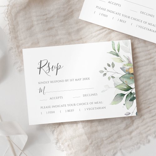 Elegant Eucalyptus Leaves Greenery Gold Wedding RSVP Card