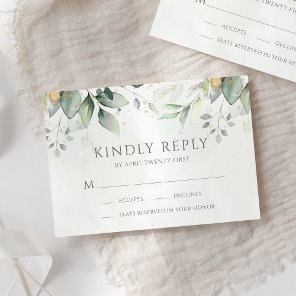 Elegant Eucalyptus Leaves Greenery Gold Wedding RSVP Card