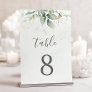 Elegant Eucalyptus Leaves Greenery Gold Wedding Table Number