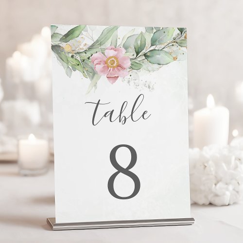 Elegant Eucalyptus Leaves Greenery Gold Wedding Table Number