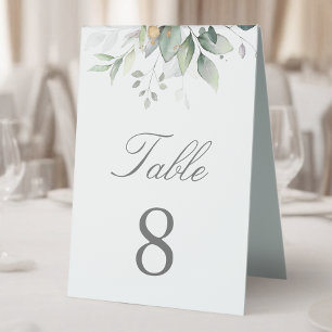Elegant Eucalyptus Leaves Greenery Gold Wedding  Table Tent