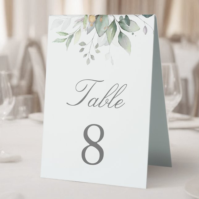 Elegant Eucalyptus Leaves Greenery Gold Wedding  Table Tent (Creator Uploaded)