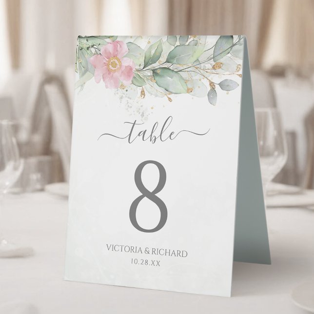 Elegant Eucalyptus Leaves Greenery Gold Wedding Table Tent (Creator Uploaded)