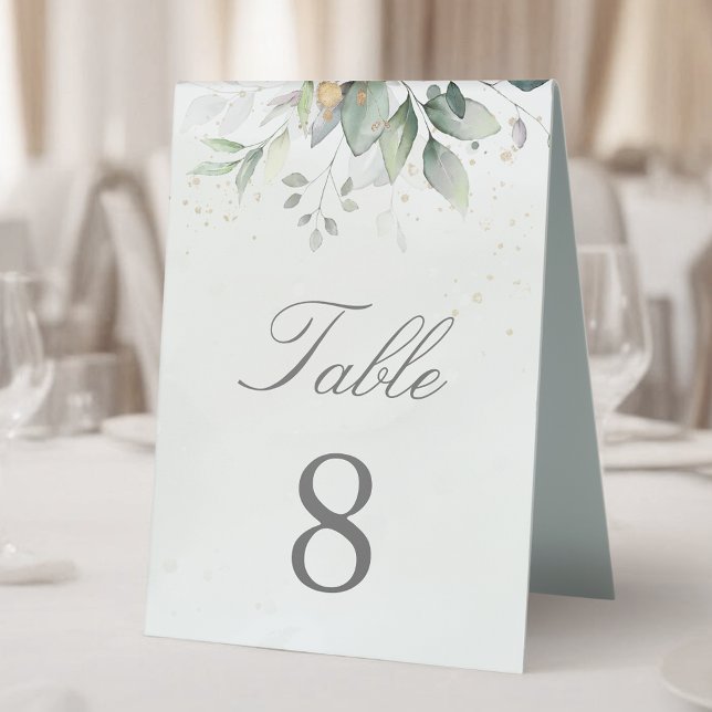 Elegant Eucalyptus Leaves Greenery Gold Wedding Table Tent (Creator Uploaded)