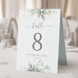 Elegant Eucalyptus Leaves Greenery Gold Wedding Table Tent Sign<br><div class="desc">Beautiful wedding table numbers featuring watercolor eucalyptus and gold leaves.</div>