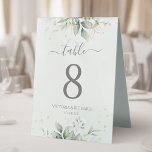 Elegant Eucalyptus Leaves Greenery Gold Wedding Table Tent Sign<br><div class="desc">Beautiful wedding table numbers featuring watercolor eucalyptus and gold leaves.</div>
