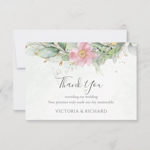 Elegant Eucalyptus Leaves Greenery Gold Wedding Thank You Card