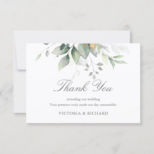 Elegant Eucalyptus Leaves Greenery Gold Wedding Thank You Card