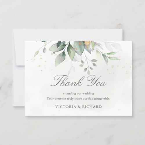 Elegant Eucalyptus Leaves Greenery Gold Wedding Thank You Card