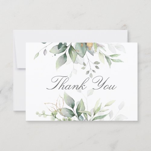 Elegant Eucalyptus Leaves Greenery Gold Wedding Thank You Card