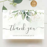 Elegant Eucalyptus Leaves Greenery Gold Wedding Thank You Card<br><div class="desc">Beautiful wedding Thank you cards featuring hand-painted watercolor eucalyptus and gold leaves. Perfect choice for spring and summer weddings.</div>