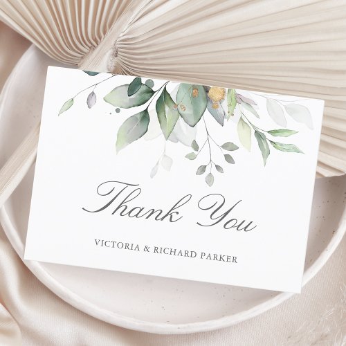 Elegant Eucalyptus Leaves Greenery Gold Wedding Thank You Card