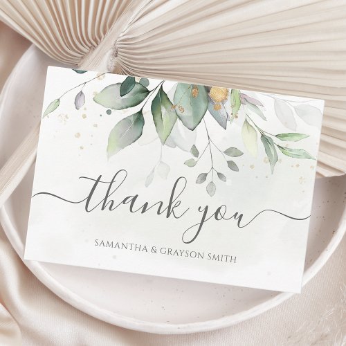 Elegant Eucalyptus Leaves Greenery Gold Wedding Thank You Card