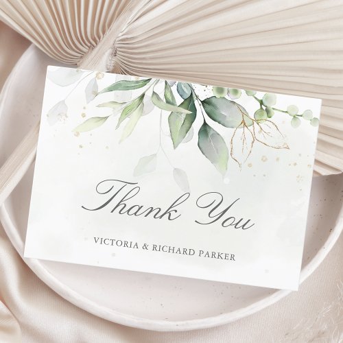 Elegant Eucalyptus Leaves Greenery Gold Wedding Thank You Card