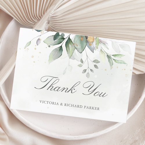Elegant Eucalyptus Leaves Greenery Gold Wedding Thank You Card