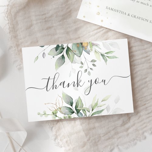 Elegant Eucalyptus Leaves Greenery Gold Wedding Thank You Card