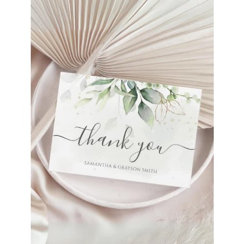 Elegant Eucalyptus Leaves Greenery Gold Wedding Thank You Card