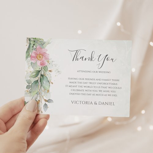 Elegant Eucalyptus Leaves Greenery Gold Wedding Thank You Card