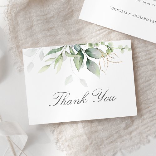 Elegant Eucalyptus Leaves Greenery Gold Wedding Thank You Card