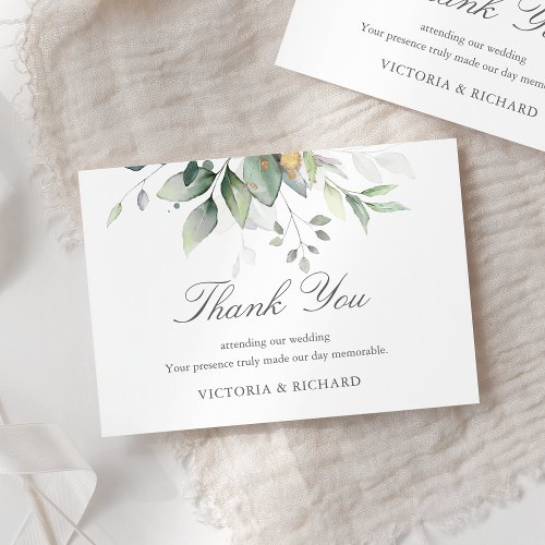 Elegant Eucalyptus Leaves Greenery Gold Wedding Thank You Card