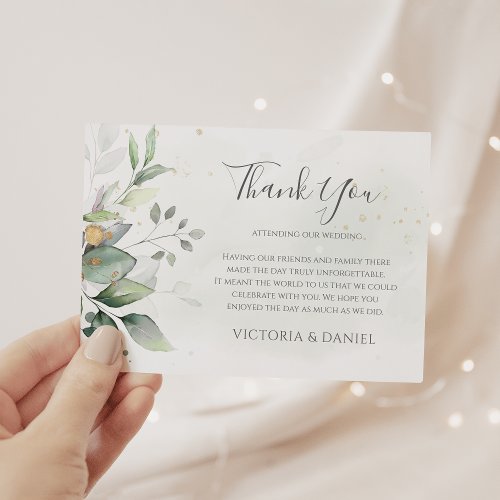 Elegant Eucalyptus Leaves Greenery Gold Wedding Thank You Card