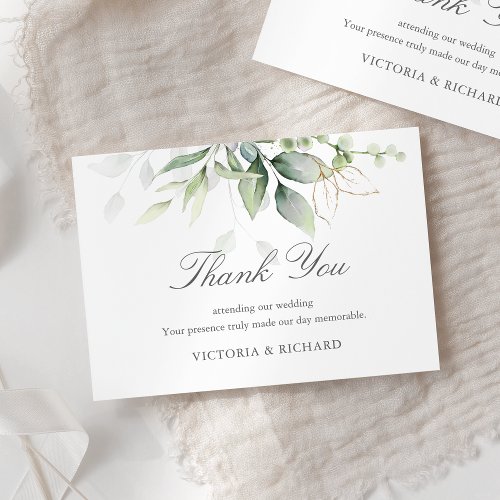 Elegant Eucalyptus Leaves Greenery Gold Wedding Thank You Card