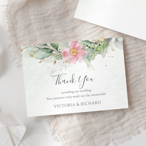 Elegant Eucalyptus Leaves Greenery Gold Wedding Thank You Card