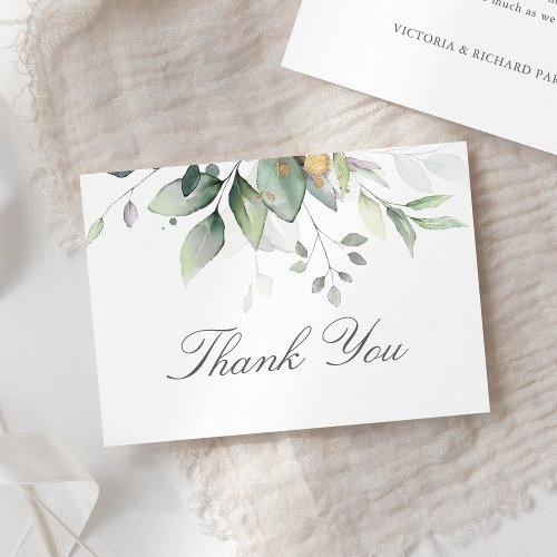 Elegant Eucalyptus Leaves Greenery Gold Wedding Thank You Card