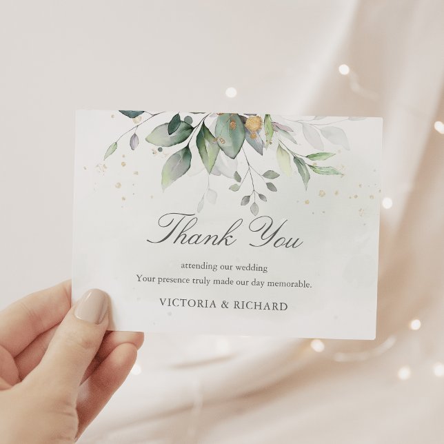 Elegant Eucalyptus Leaves Greenery Gold Wedding Thank You Card (Creator Uploaded)