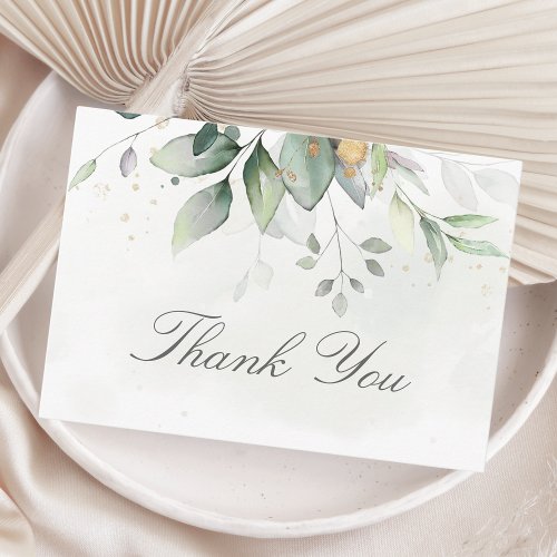 Elegant Eucalyptus Leaves Greenery Gold Wedding Thank You Card